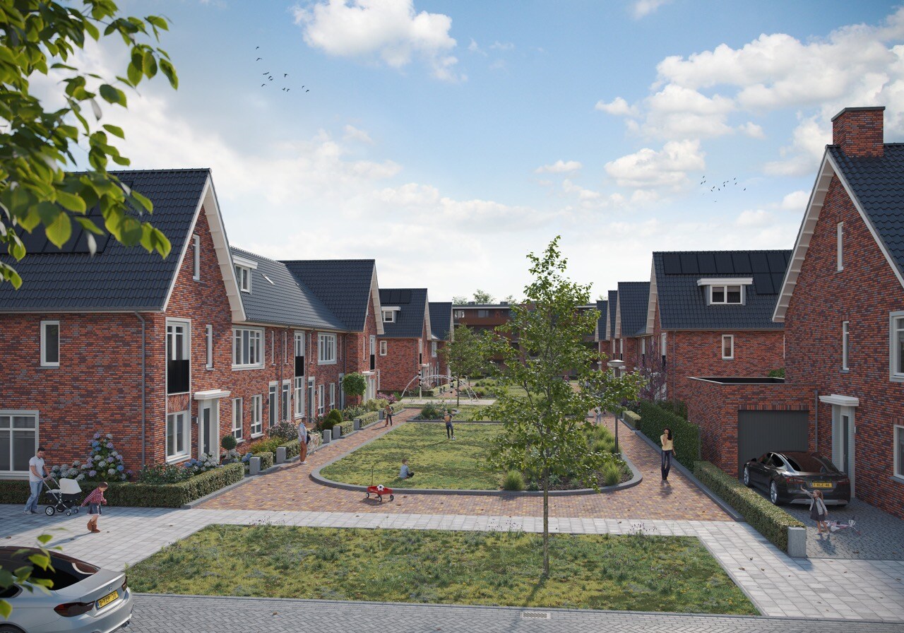 Rijtjes woningen in het Rosa project in Barendrecht