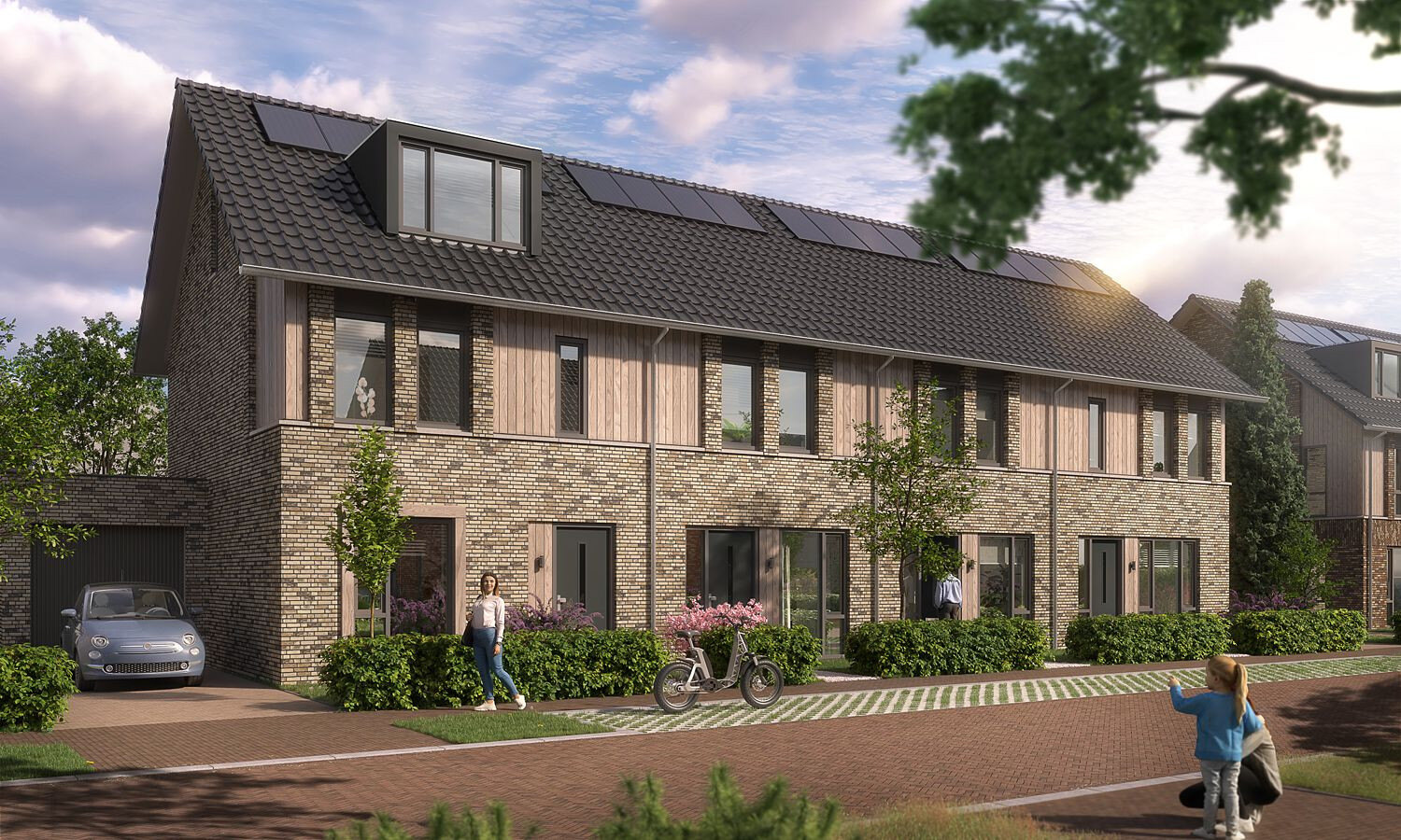 Rijtjes woningen in het Doonheide project